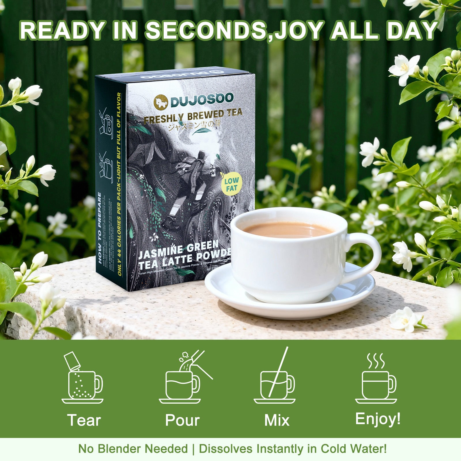 Dujosoo Jasmine Green Powder Latte: Zero Sugar, Just 44 Calories. Pure Delight.(pack of 120) (10070542319937)