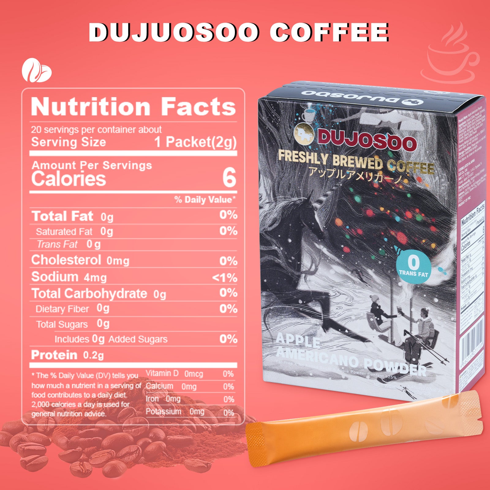Dujosoo Apple Americano Powder: Triple-Boost Energy + 25% Real Apple, 0 Sugar(pack of 120) (10103258775873)