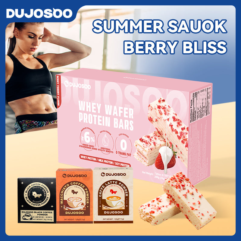 Dujosoo Whey Protein Wafer Bar - Berry Yogurt Flavor Berry Yogurt Flavor | 1.6% Real Strawberry, Trans Fat Free, High Protein & Fiber for Lasting Energy & Satiety (10105723814209)
