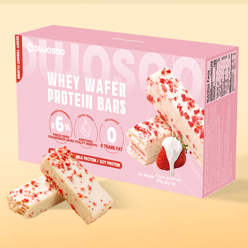Dujosoo Whey Protein Wafer Bar - Berry Yogurt Flavor Berry Yogurt Flavor | 1.6% Real Strawberry, Trans Fat Free, High Protein & Fiber for Lasting Energy & Satiety (10105723814209)