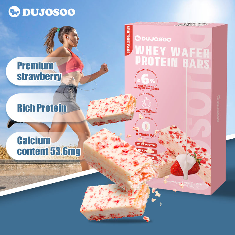 Dujosoo Whey Protein Wafer Bar - Berry Yogurt Flavor Berry Yogurt Flavor | 1.6% Real Strawberry, Trans Fat Free, High Protein & Fiber for Lasting Energy & Satiety (10105723814209)