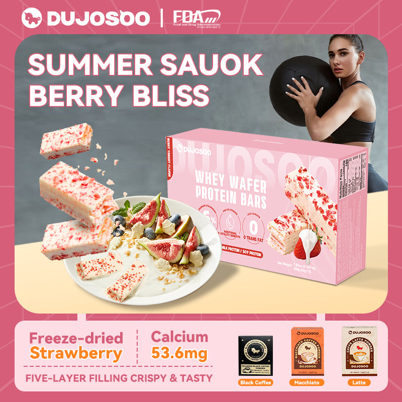 Dujosoo Whey Protein Wafer Bar - Berry Yogurt Flavor Berry Yogurt Flavor | 1.6% Real Strawberry, Trans Fat Free, High Protein & Fiber for Lasting Energy & Satiety (10105723814209)