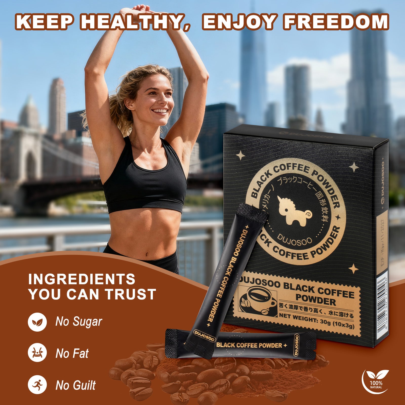 Dujosoo Instant Black Espresso | 100% Arabica, No Sugar, No Fat | Antioxidant + Metabolism Boost!(pack of 192) (10070506012993)