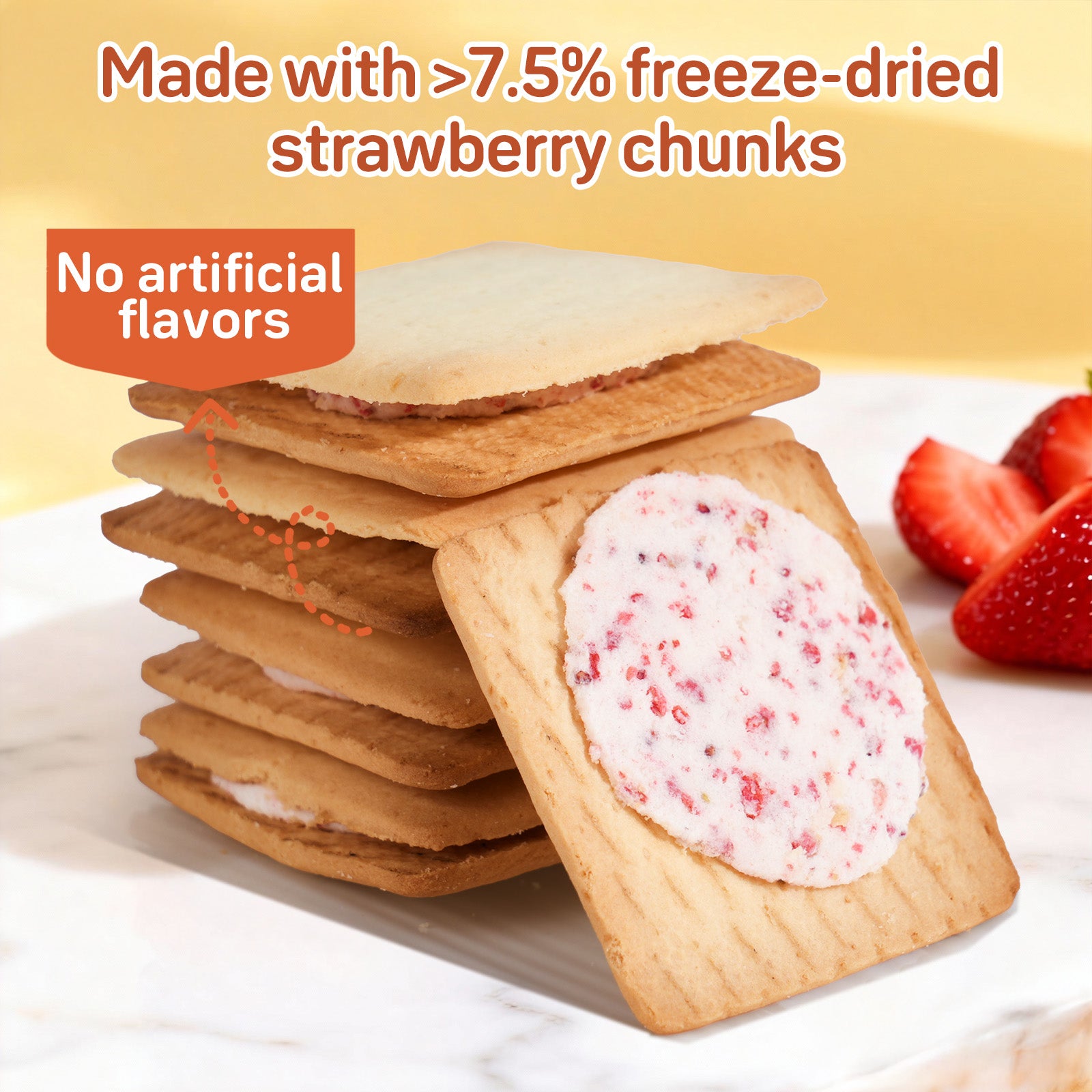 Dujosoo Freeze-Dried Strawberry Sandwich Cookies - Real Fruit Pieces, Irresistible Crunch-(pack of 48) (10101737095489)