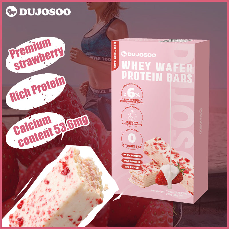 Dujosoo Whey Protein Wafer Bar - Berry Yogurt Flavor Berry Yogurt Flavor | 1.6% Real Strawberry, Trans Fat Free, High Protein & Fiber for Lasting Energy & Satiety (10105723814209)