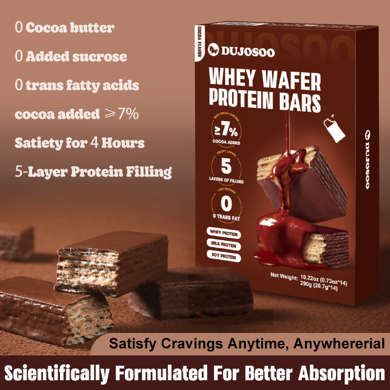 Dujosoo Cocoa Crunch High-Protein Wafer Bar,More Cocoa, More Power! 7% Cocoa Wafer Protein Bar for Energy & Muscle. (10101038219585)