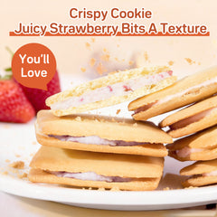 Dujosoo Freeze-Dried Strawberry Sandwich Cookies - Real Fruit Pieces, Irresistible Crunch-(pack of 48) (10101737095489)