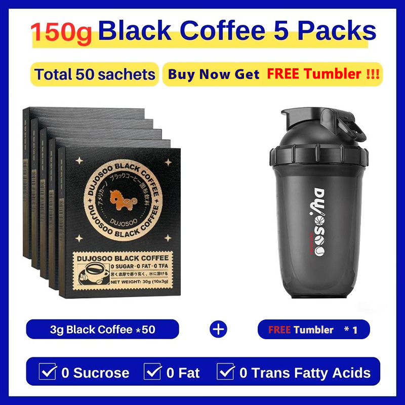DUJOSOO Black Coffee Sugar-Free Beverage 30g (3g x10 Sticks) Premium Arabica Beans Instant Powder Iced DIY Coffee