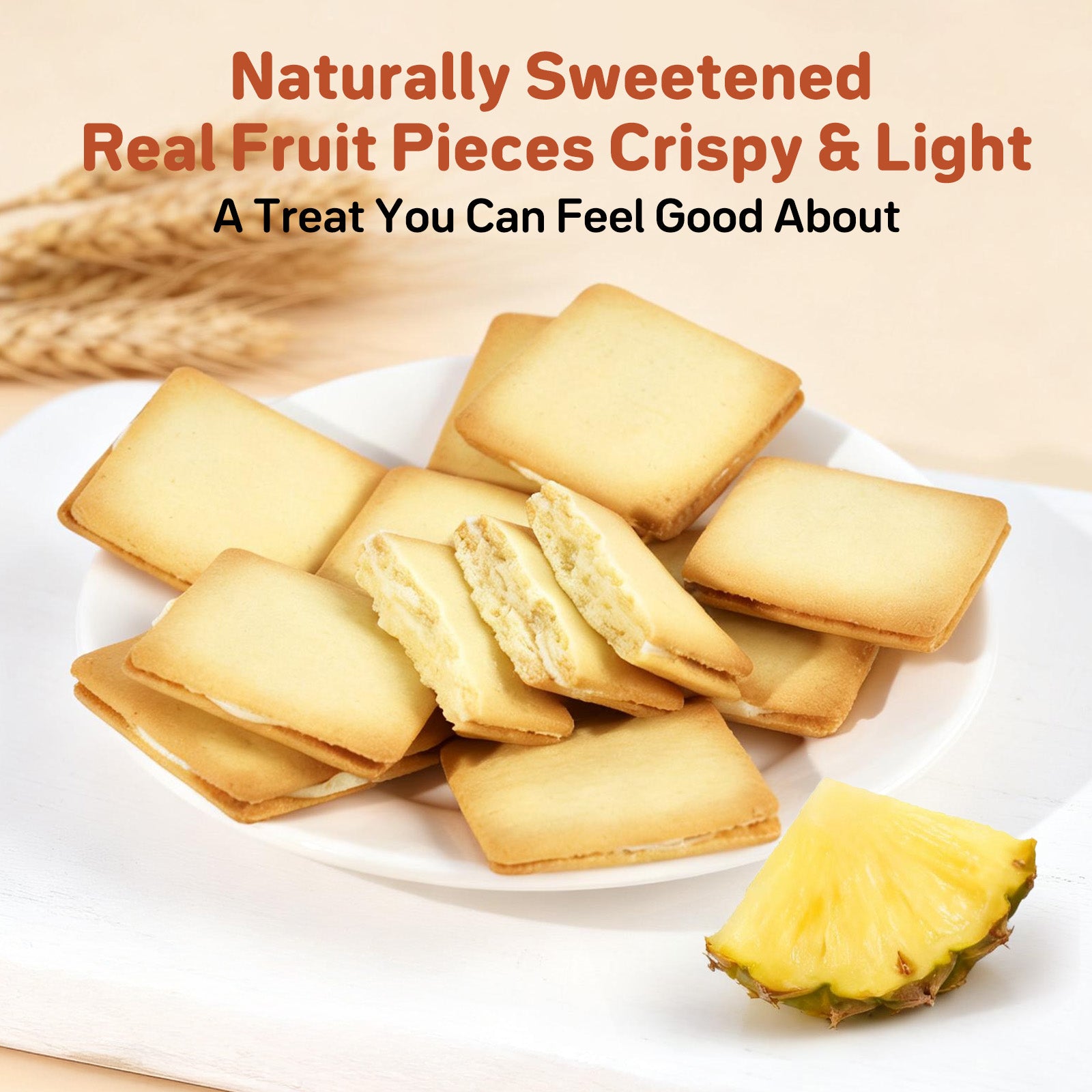 Dujosoo Freeze-Dried Pineapple Cookies - Bursting with Real Fruit Pieces & Bright Tropical Flavor(pack of 48) (10070544122177)