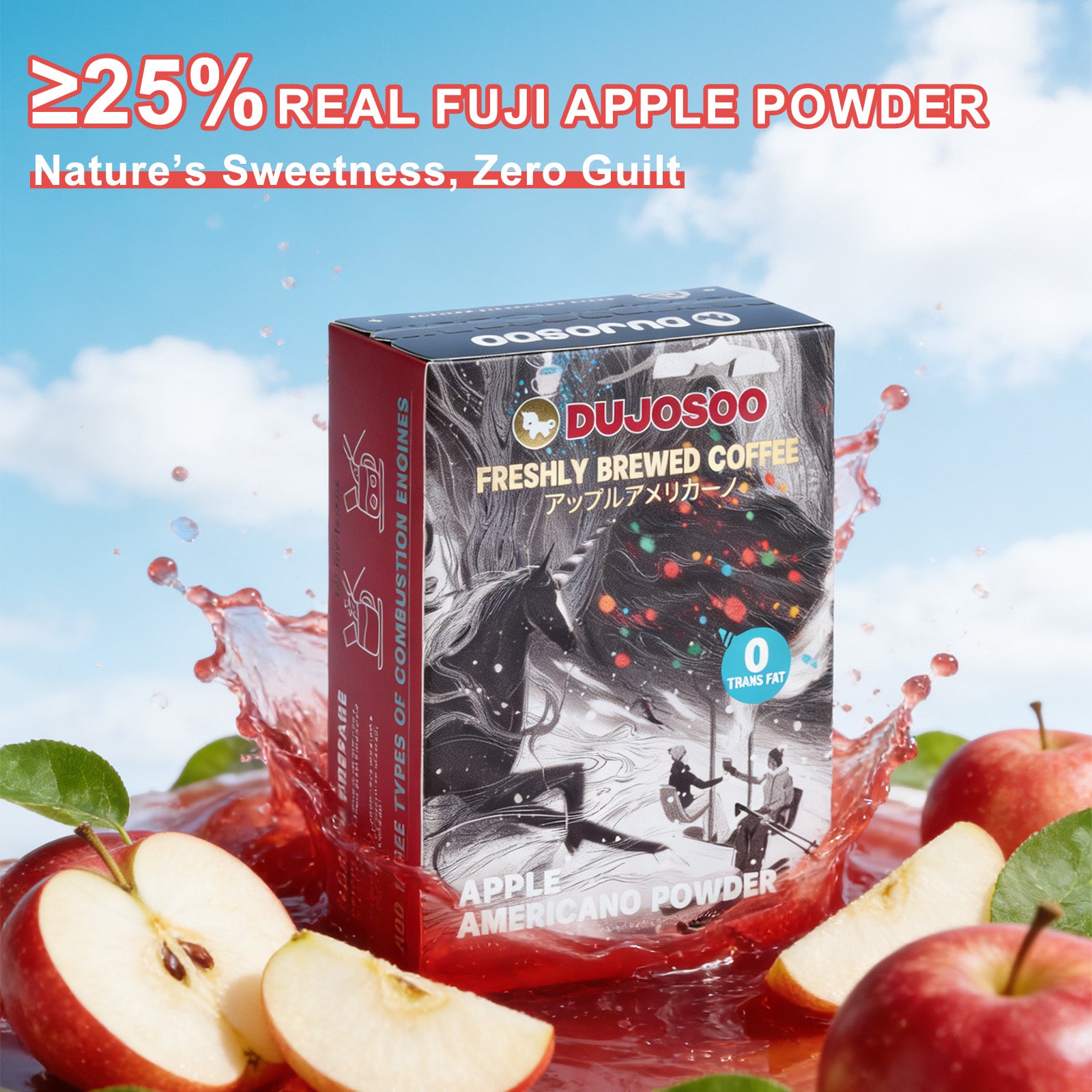 Dujosoo Apple Americano Powder: Triple-Boost Energy + 25% Real Apple, 0 Sugar(pack of 120) (10103258775873)