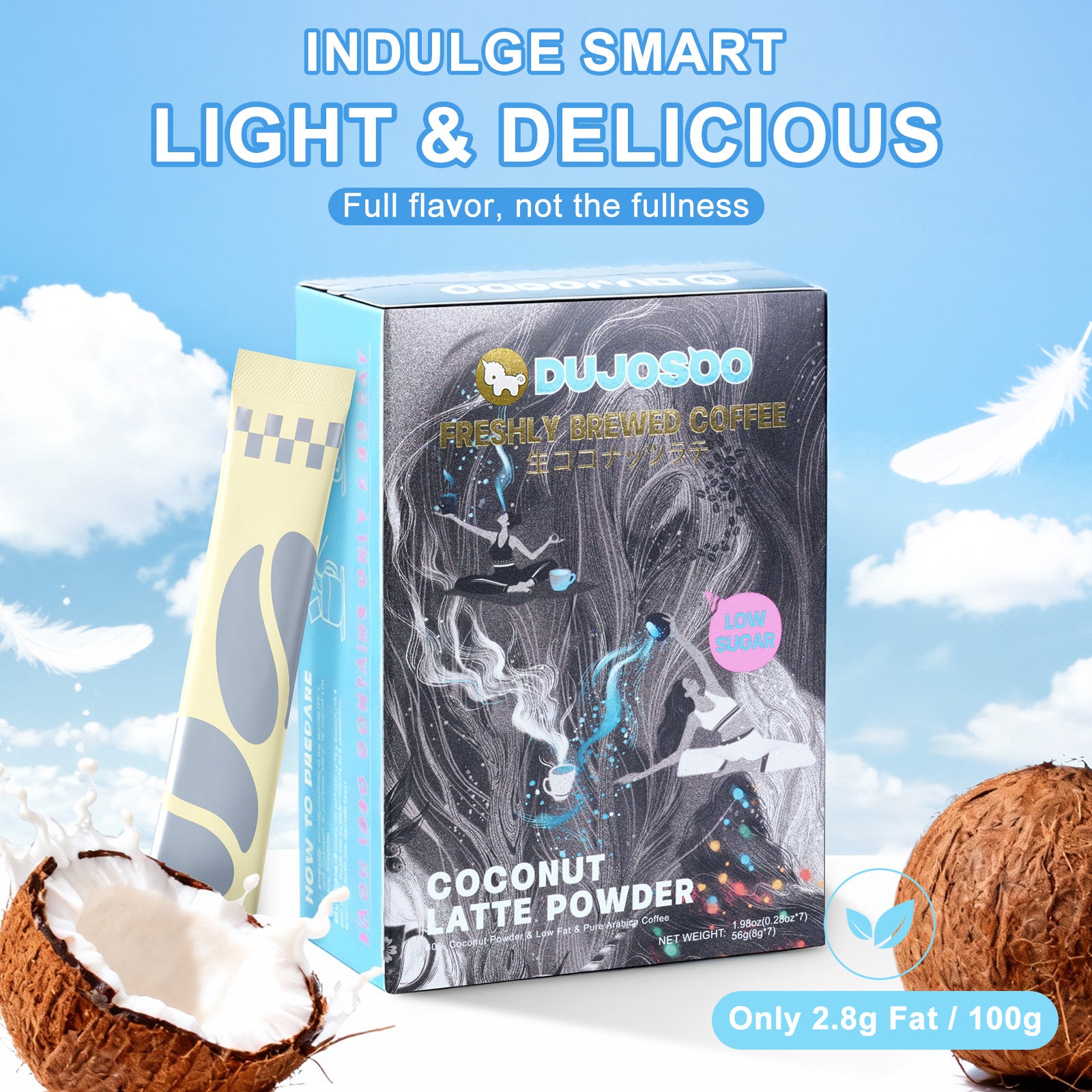 Dujosoo Tropical Coconut Latte Powder – Low-Fat, Instant Bliss（pack of 120） (10103255302465)