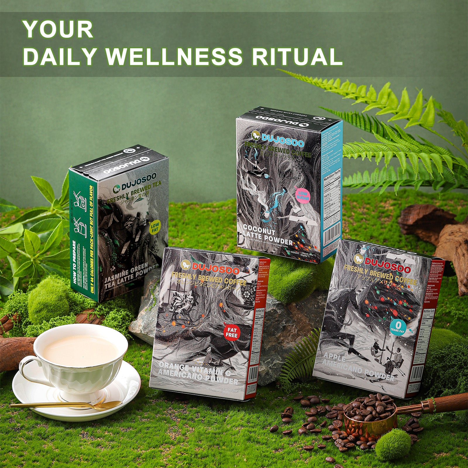 Dujosoo Tropical Coconut Latte Powder – Low-Fat, Instant Bliss（pack of 120） (10103255302465)