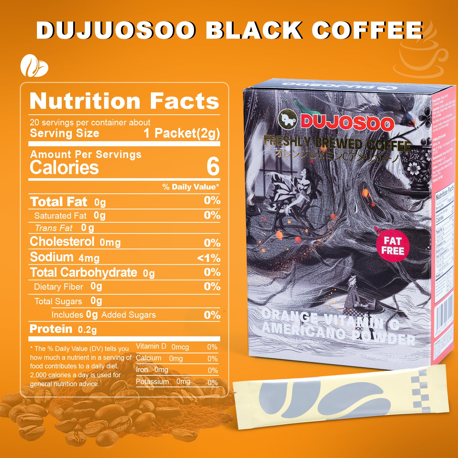 Dujosoo Orange Vitamin C Powder Latte – Zero Fat, 100mg Vitamin C Boost, Low-Calorie & Diabetic-Friendly(pack of 120) (10103256777025)