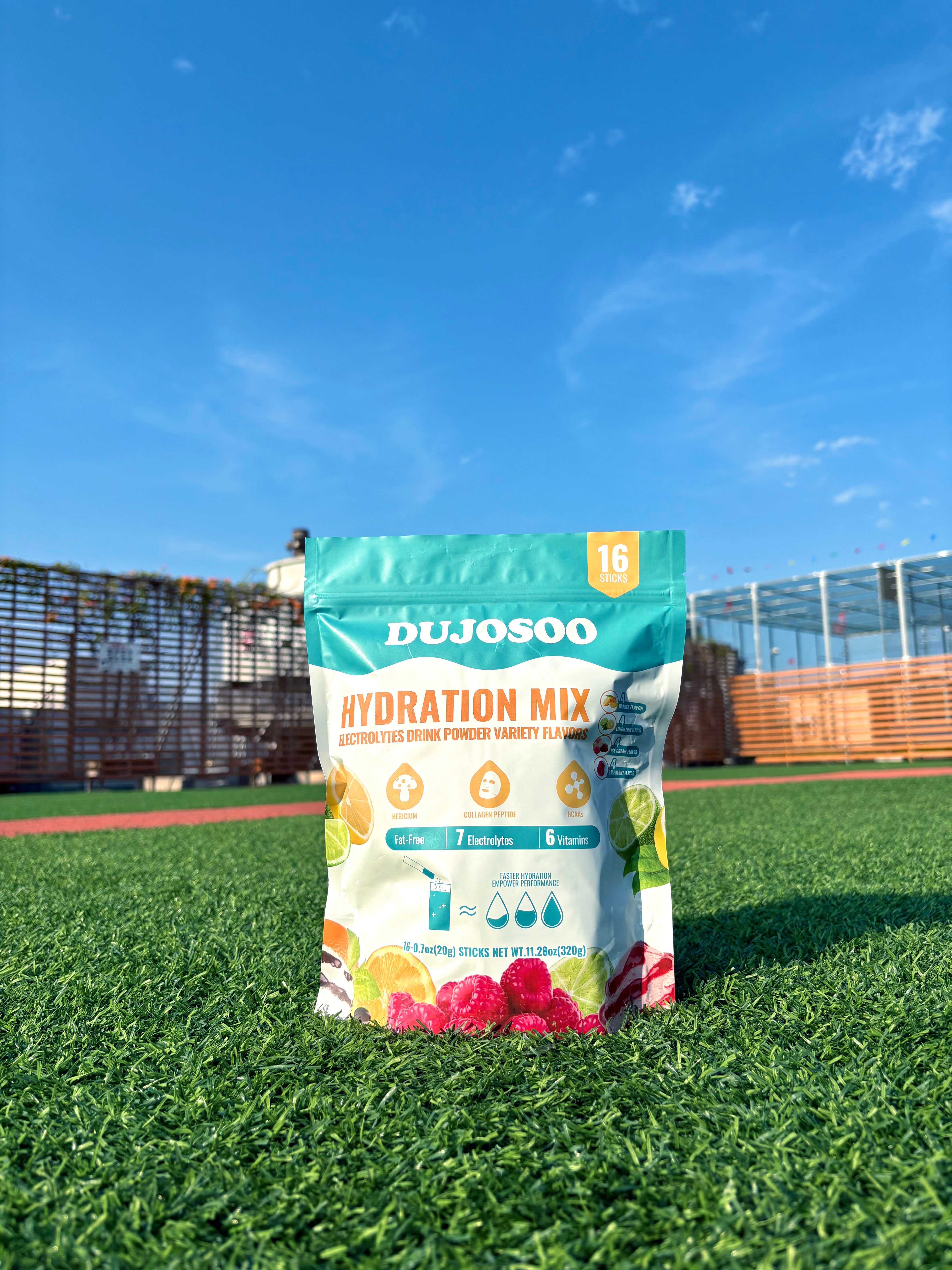 DUJOSOO Hydration Mix Electrolytes Drink Powder - 16 Sticks, Variety Flavors - Boost Energy, Replenish Fluids & Support Muscle Function